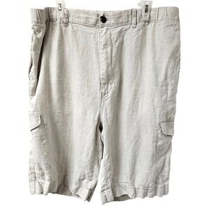 Caribbean 100% Linen Cargo Shorts Mens 42 Drawstring Waist Tan Coastal Vacation